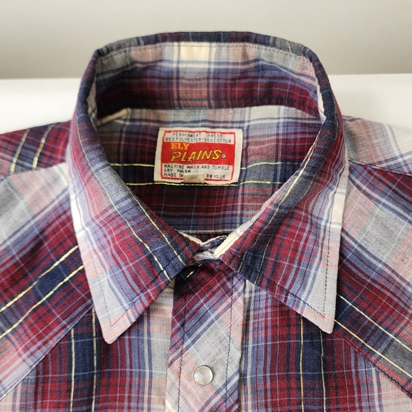 Ely Plains Vtg Western Coyboy Plaid Pearl Snap Closure Fitted XL Korean - Picture 6 of 12
